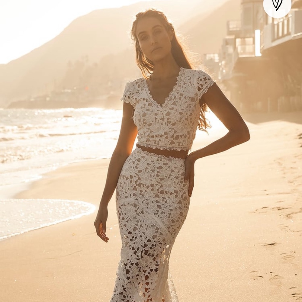 Special Moments White Crochet Lace Two-Piece Maxi Dress